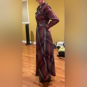 Plaid Long Sleeve Wool blend Maxi Dress